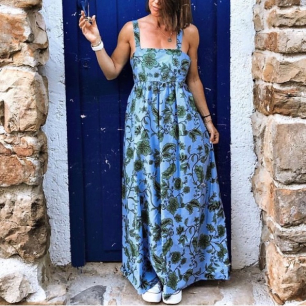 Zara blue botanical print cotton dress NWT